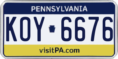 PA license plate KOY6676