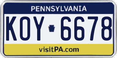 PA license plate KOY6678