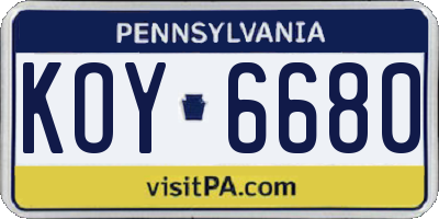PA license plate KOY6680