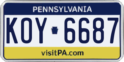 PA license plate KOY6687