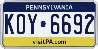 PA license plate KOY6692