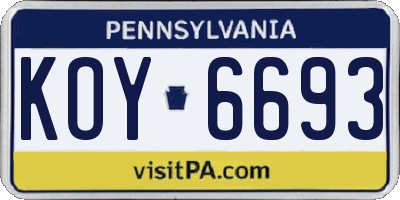 PA license plate KOY6693