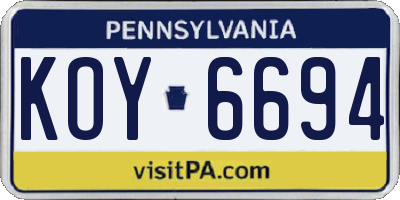 PA license plate KOY6694