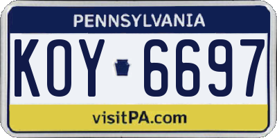 PA license plate KOY6697