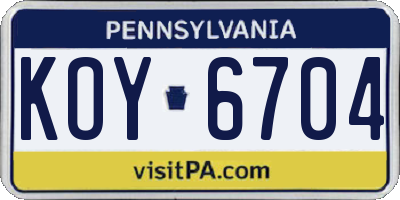 PA license plate KOY6704
