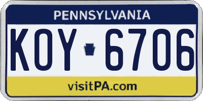 PA license plate KOY6706