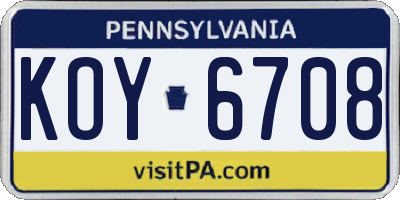 PA license plate KOY6708