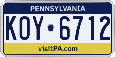 PA license plate KOY6712