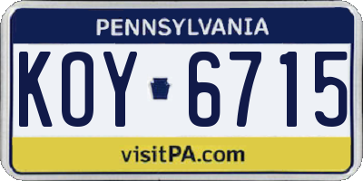 PA license plate KOY6715