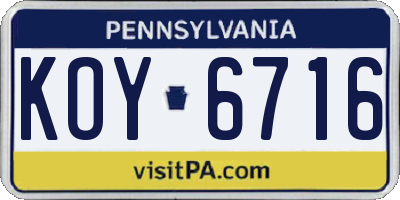 PA license plate KOY6716