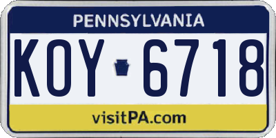 PA license plate KOY6718