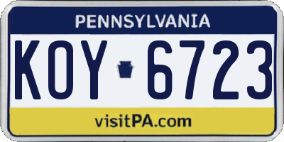 PA license plate KOY6723
