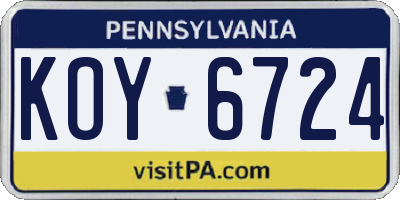 PA license plate KOY6724