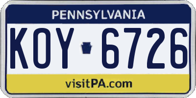 PA license plate KOY6726