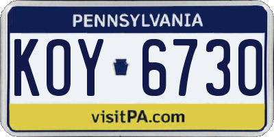 PA license plate KOY6730