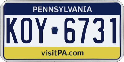 PA license plate KOY6731