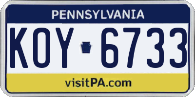 PA license plate KOY6733