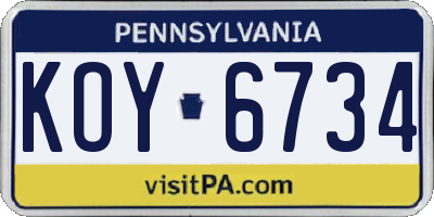 PA license plate KOY6734