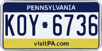 PA license plate KOY6736