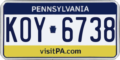 PA license plate KOY6738