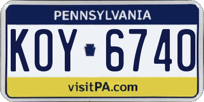 PA license plate KOY6740