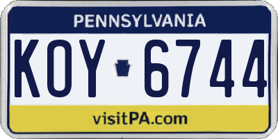 PA license plate KOY6744