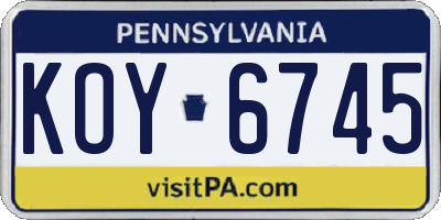 PA license plate KOY6745