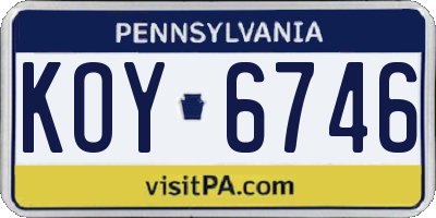 PA license plate KOY6746
