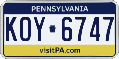PA license plate KOY6747