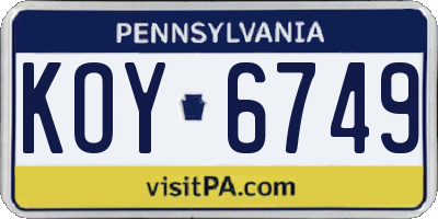 PA license plate KOY6749
