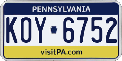 PA license plate KOY6752