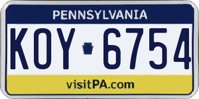 PA license plate KOY6754