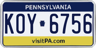 PA license plate KOY6756