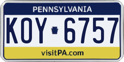 PA license plate KOY6757
