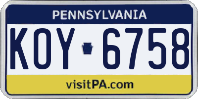 PA license plate KOY6758