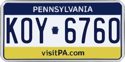 PA license plate KOY6760