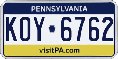 PA license plate KOY6762
