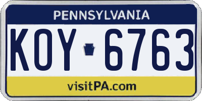 PA license plate KOY6763