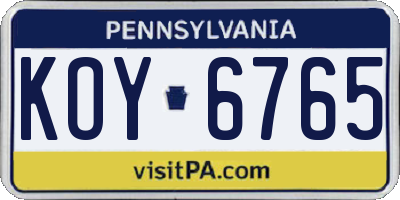 PA license plate KOY6765