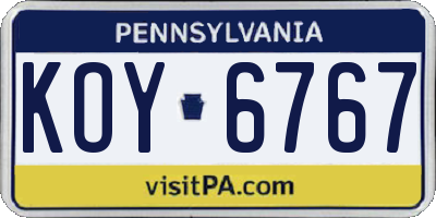 PA license plate KOY6767