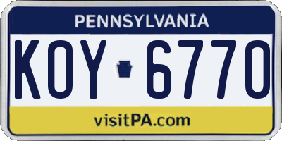 PA license plate KOY6770