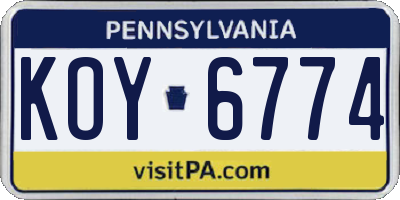 PA license plate KOY6774