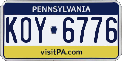 PA license plate KOY6776