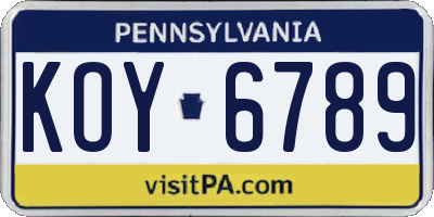 PA license plate KOY6789