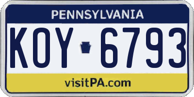 PA license plate KOY6793