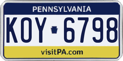 PA license plate KOY6798