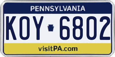 PA license plate KOY6802