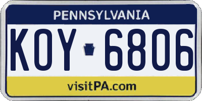 PA license plate KOY6806