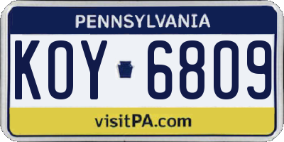 PA license plate KOY6809