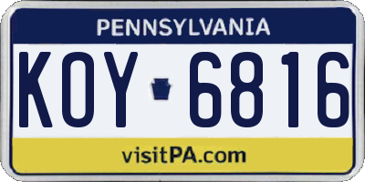 PA license plate KOY6816